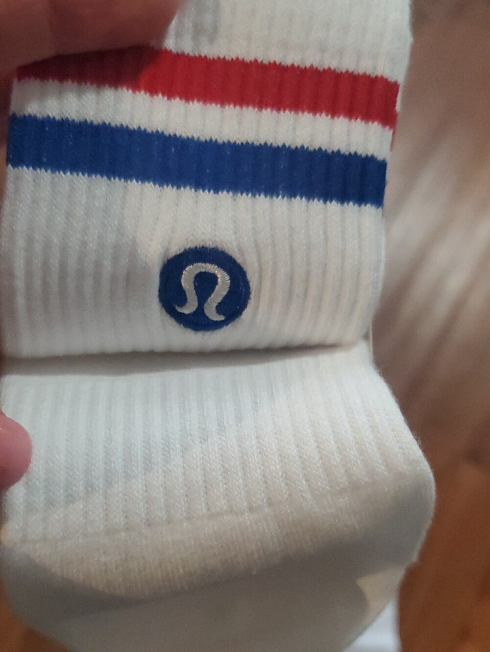 lululemon athletica White Crew Socks with Red, Blue and Green Stripes - Pair - Picture 5 of 6